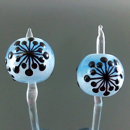 Pikalda : Handmade lampwork 2 glass beads earring pair-'Snowflake'-SRA-make to order