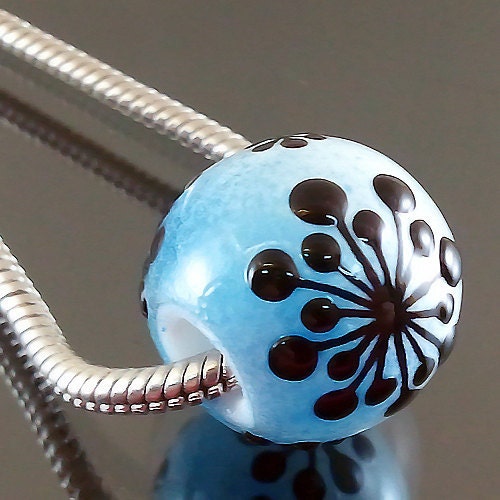 Pikalda : Handmade Lampwork 1 glass big hole charm bead winter-'Snowflake'-SRA-make to order