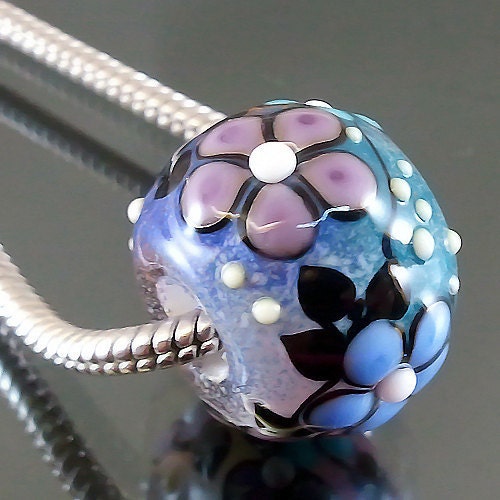 Pikalda : Handmade Lampwork 1 glass big hole charm bead-'Aura Garden'-SRA-make to order