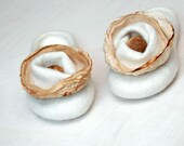 White hand felted slippers ECO dyed brown