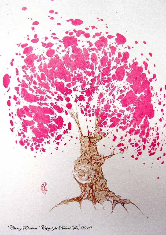 Cherry Blossom - The Original "Marbled Graphics"TM by Robert Wu, Original Marbling Art, Marbled Paper