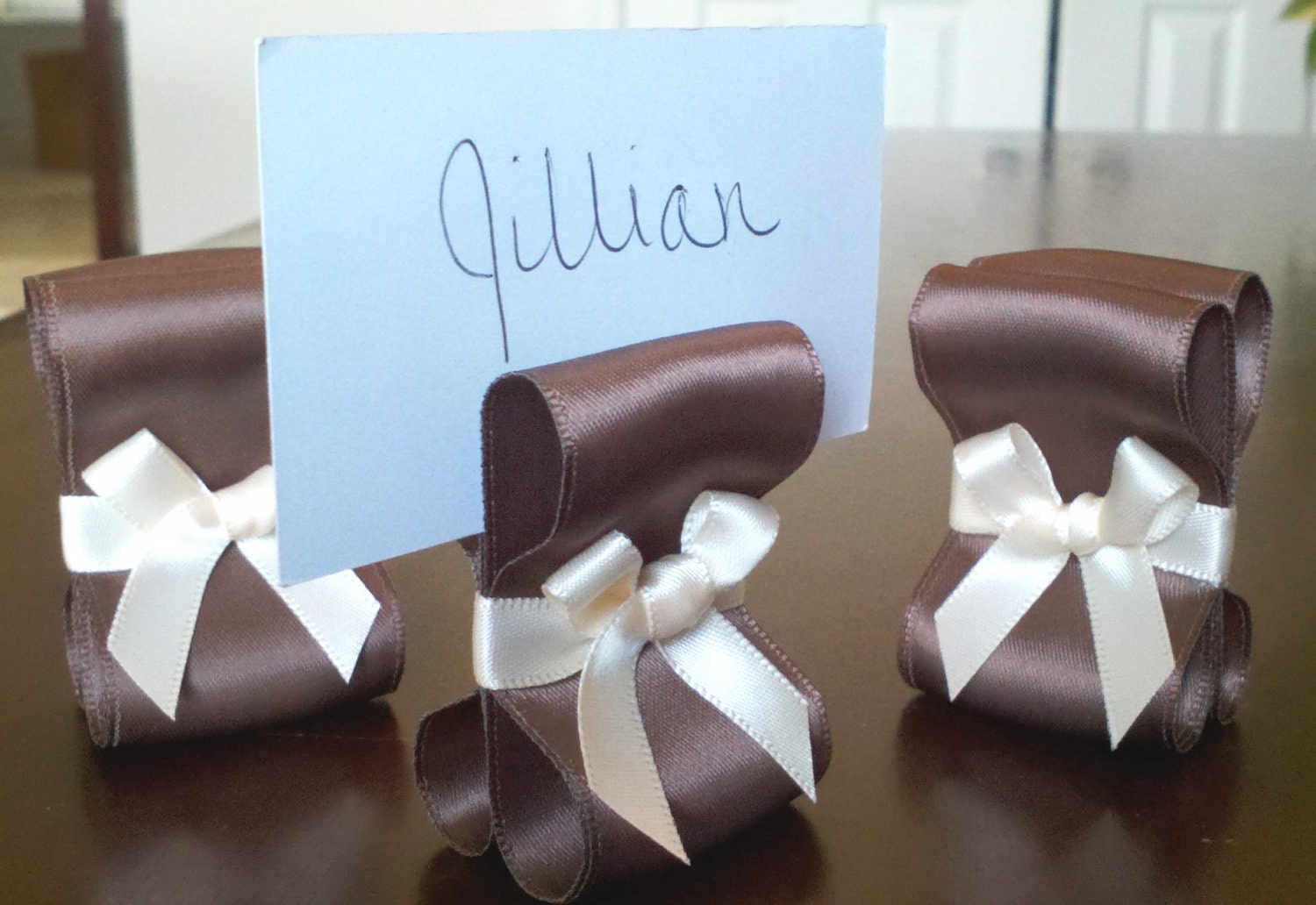 Wedding Place Card Holders - One Hundred (100) with Chocolate Brown and Ivory Satin Ribbon - Customize Your Colors