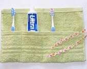 Terrycloth Toothbrush and Paste Travel Pouch in Spring Green...popular little gift...free shipping
