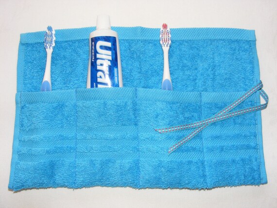Terrycloth Toothbrush and Paste Travel Pouch in Turquoise...great little gift....free shipping