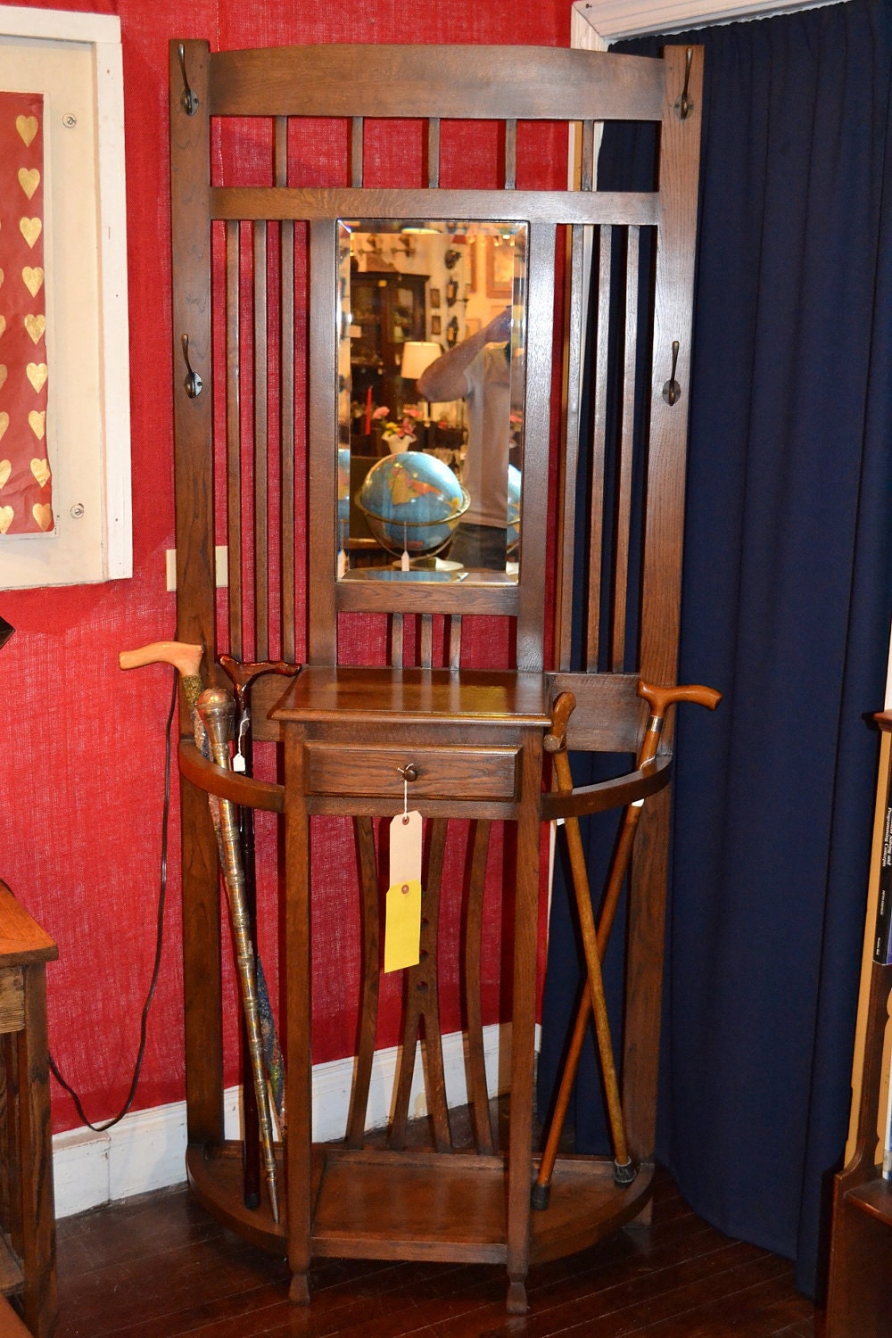 Arts and Crafts Mission Oak Halltree with Umbrella stand