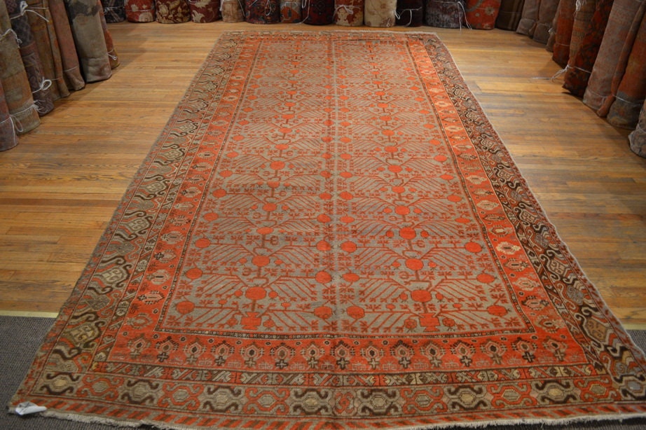 S1877 size 6.8 x 13.4 Antique Khotan Rug / Vintage Oriental rug