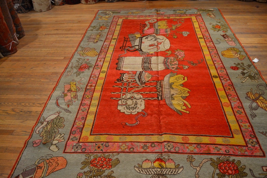 S2042 size 6.7 x 11.3 Antique Khotan Rug / Vintage Oriental Rug