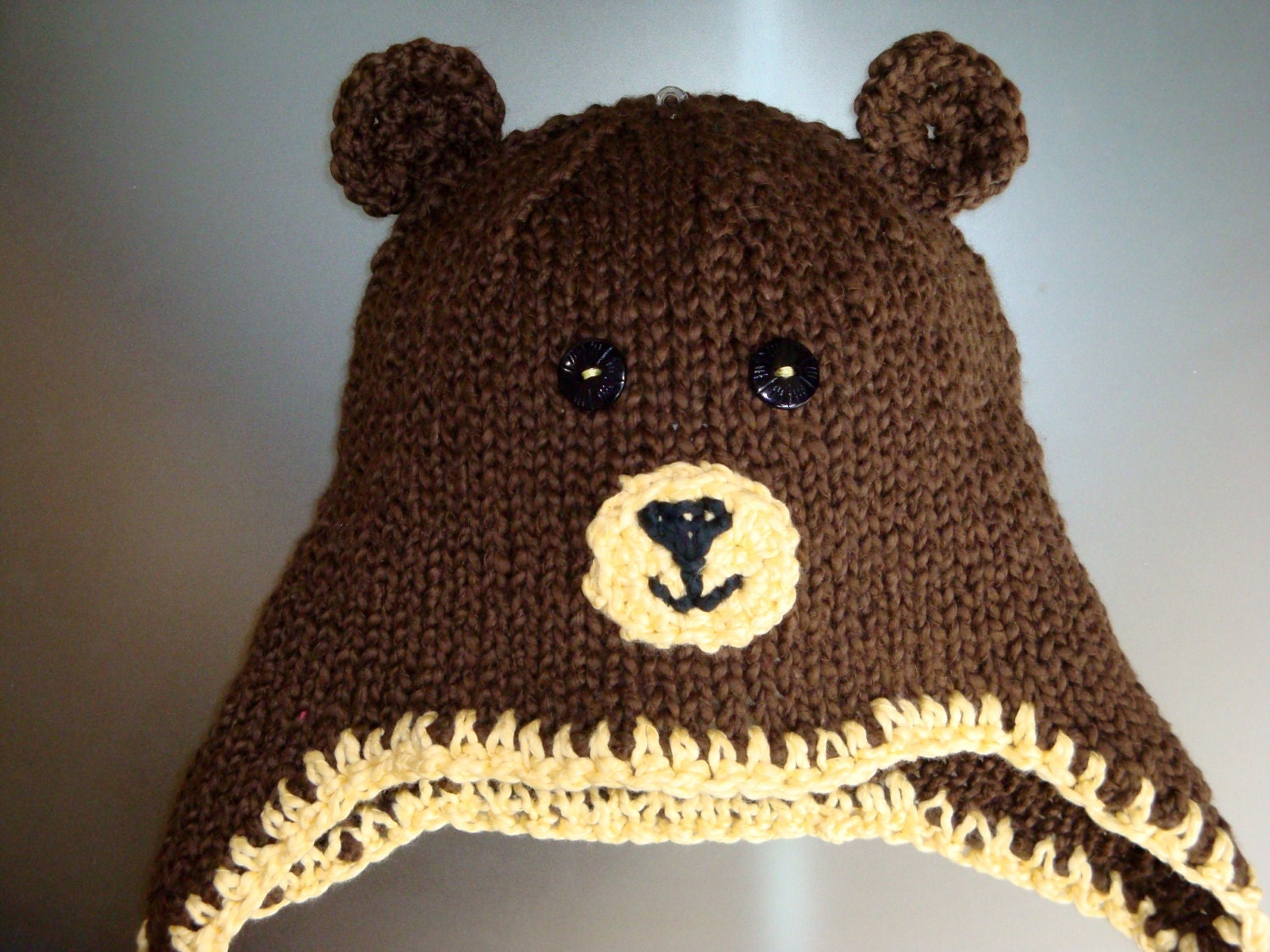 Brown Teddy Bear Hat with Earflaps and Braids - All Sizes Newborn Baby Child Teen Adult - Knitted Animal Hat