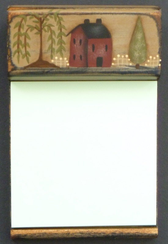 Primitive Willow Salt box Note Holder Hand Painted Wood