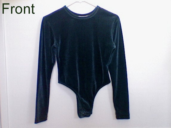 Women's Long Sleeve Medium Green Velvet Leotard Bodysuit