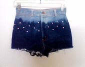 Hight Waisted Bleach Dipped Studded Denim Shorts