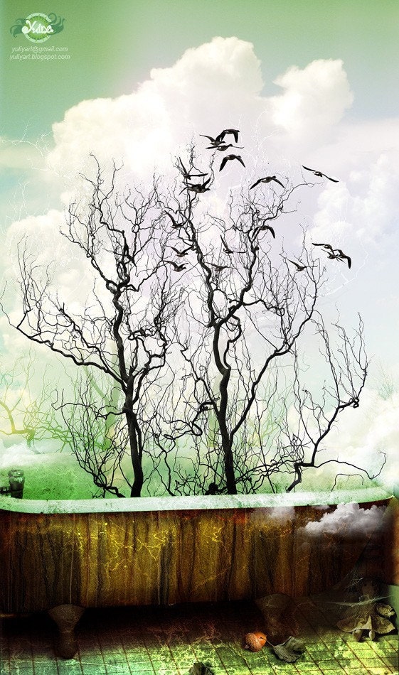 After All - whimsical conceptual fine art photo print nature tub silhouette branch tree surreal unisex gift for him green brown mint