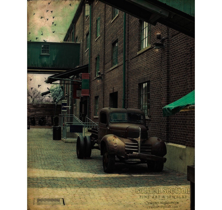Photo Print - Retro Alley - car old vintage weathered style rustic wall decor dude gear man for him unisex vehicle steampunk brown dark