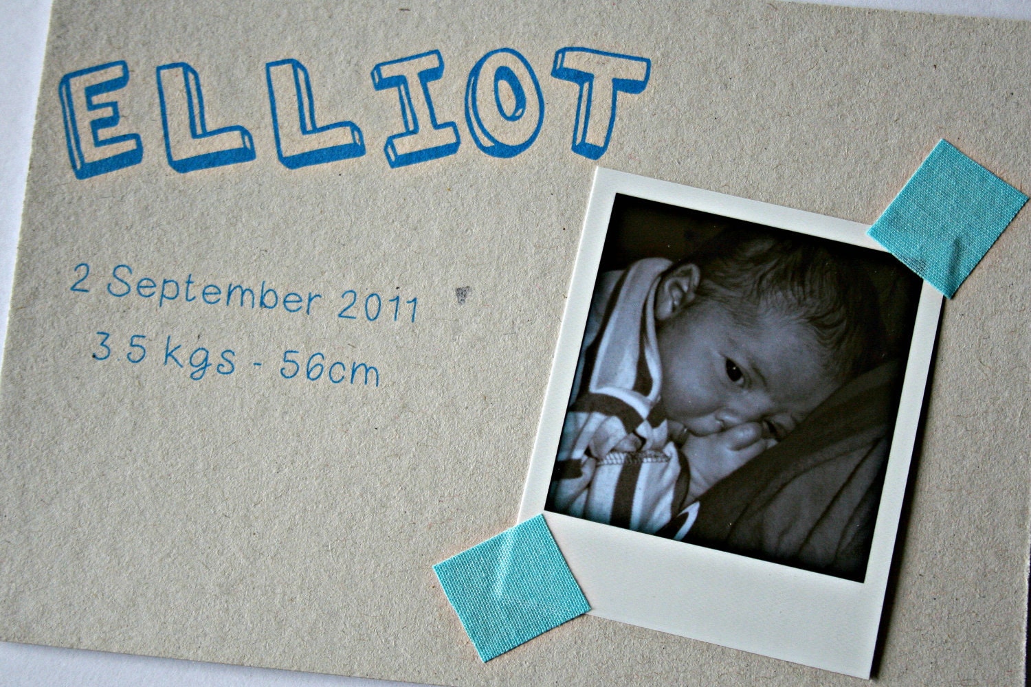 Baby birth photo announcement cards - recycled kraft paper