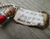 Beauty And The Beast "Tale As Old As Time" Tag and Glass Bottle With Rose Necklace