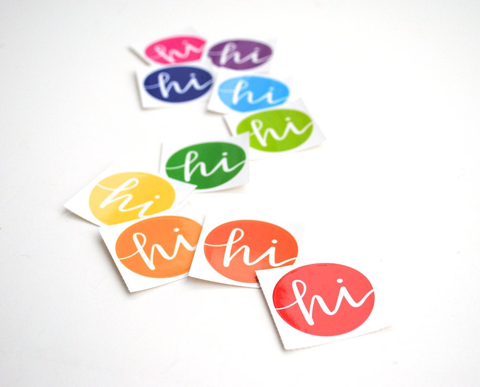 Round Stickers, Bright Rainbow Colors, Hi, Vinyl Envelope Seals, Modern Calligraphy, Stationery Supply, Set of 10