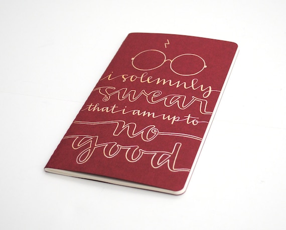 Harry Potter Inspired Notebook, Modern Calligraphy, Gryffindor Edition, Gold Ink on Red Moleskine, I Solemnly Swear That I Am Up to No Good