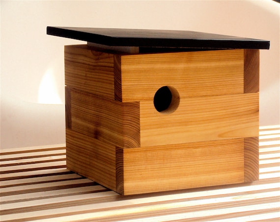 MId Century Modern Birdhouse in Matte Black