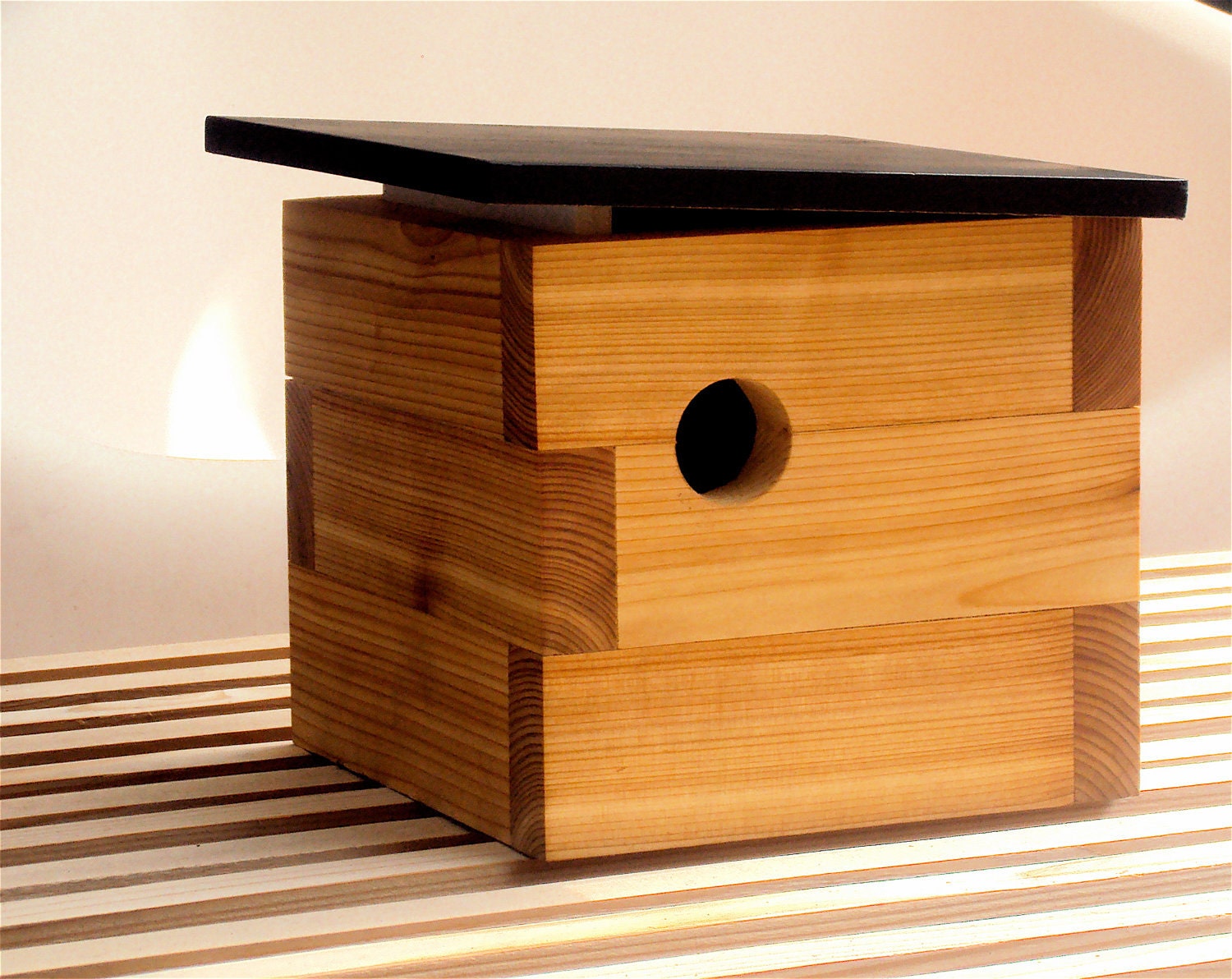 MId Century Modern Birdhouse in Matte Black