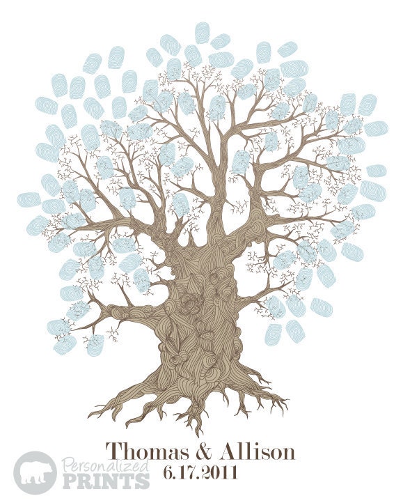 Wedding Finger Print Oak Tree Guest Signature Print - 16x20 - Guestbook Poster