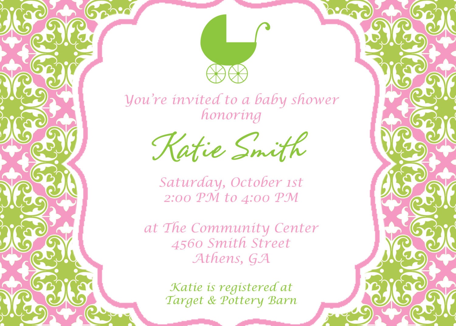 Printable Pretty in Pink and Green Baby Shower Invitation Il_570xn