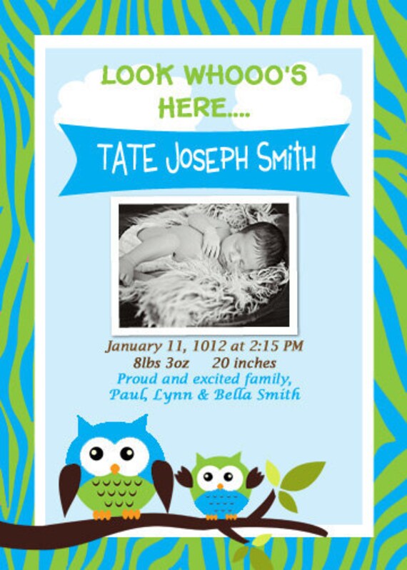 Owl Boy Birth Announcement Il_570xn