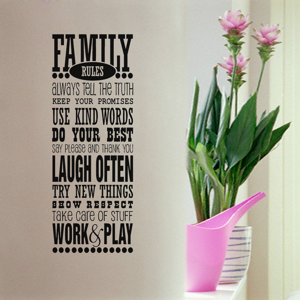 Vinyl Wall Decal - Family Rules - Many Color Choices