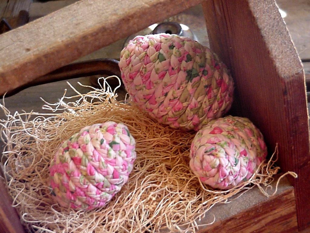 Shabby Decorative Eggs Pink Sage Green Fabric Colored Eggs Cottage Chic Country Farmhouse  Home Decor set of 3 itsyourcountry