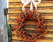 PUMPKIN SPICE-Scented Wreath-Autumn Burnt Orange & Rustic Brown Fall Berry Wreath-Rustic Home Decor-Custom-Choose Scent and Ribbon