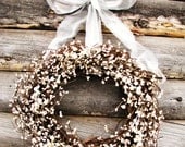ANTIQUE WHITE & SILVER Wedding Wreath-Inspired Vintage Wedding Decor-Anniversary Wreath-Scented Vanilla-Choose Scent- Ribbon Color
