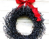 PATRIOTIC BLUE & RED-Americana Wreath-Summer Wreath-4th of July Door Wreath-Berry Wreath-Scented Blueberry -Custom-Choose Scent and Ribbon