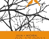 Personalized Couples Print or Gift, Two Love Birds and Branches- 8.5X11 Inches, more sizes and colors, Valentine's Day