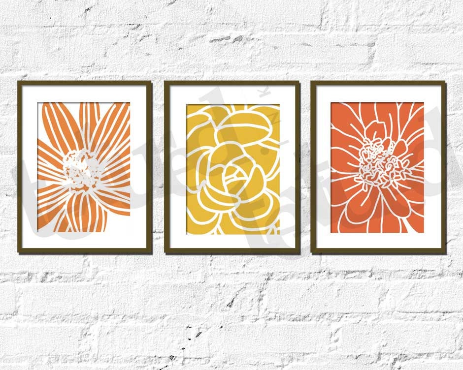 Flower Set of Modern Prints- Bold and Close A- Set of 3, 11X14 Other sizes available