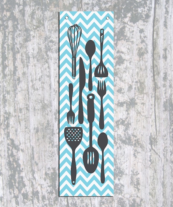 Kitchen Canvas Panel Scroll, Wall hanging, Chevron Kitchen Tools 14X44 Inches