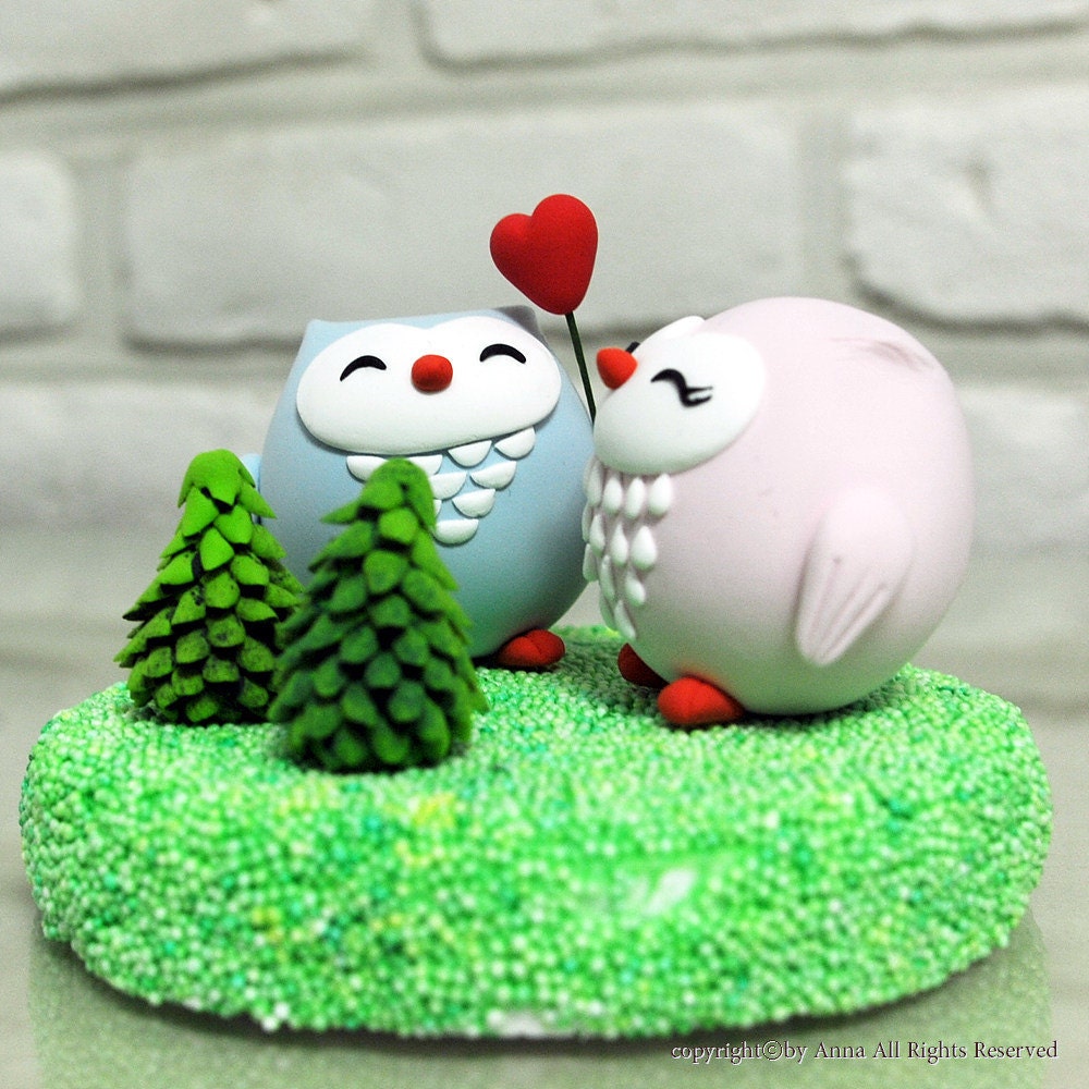 Custom Wedding Cake Topper - Love birds cute owl wedding cake topper