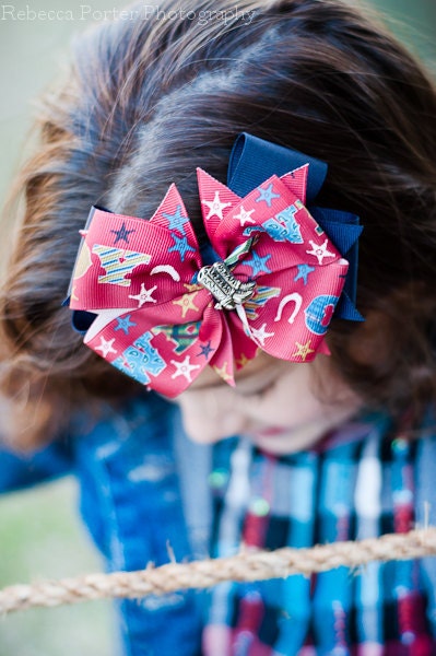 Hair Bow--Rodeo Cowboy Layered Boutique Hair Bow