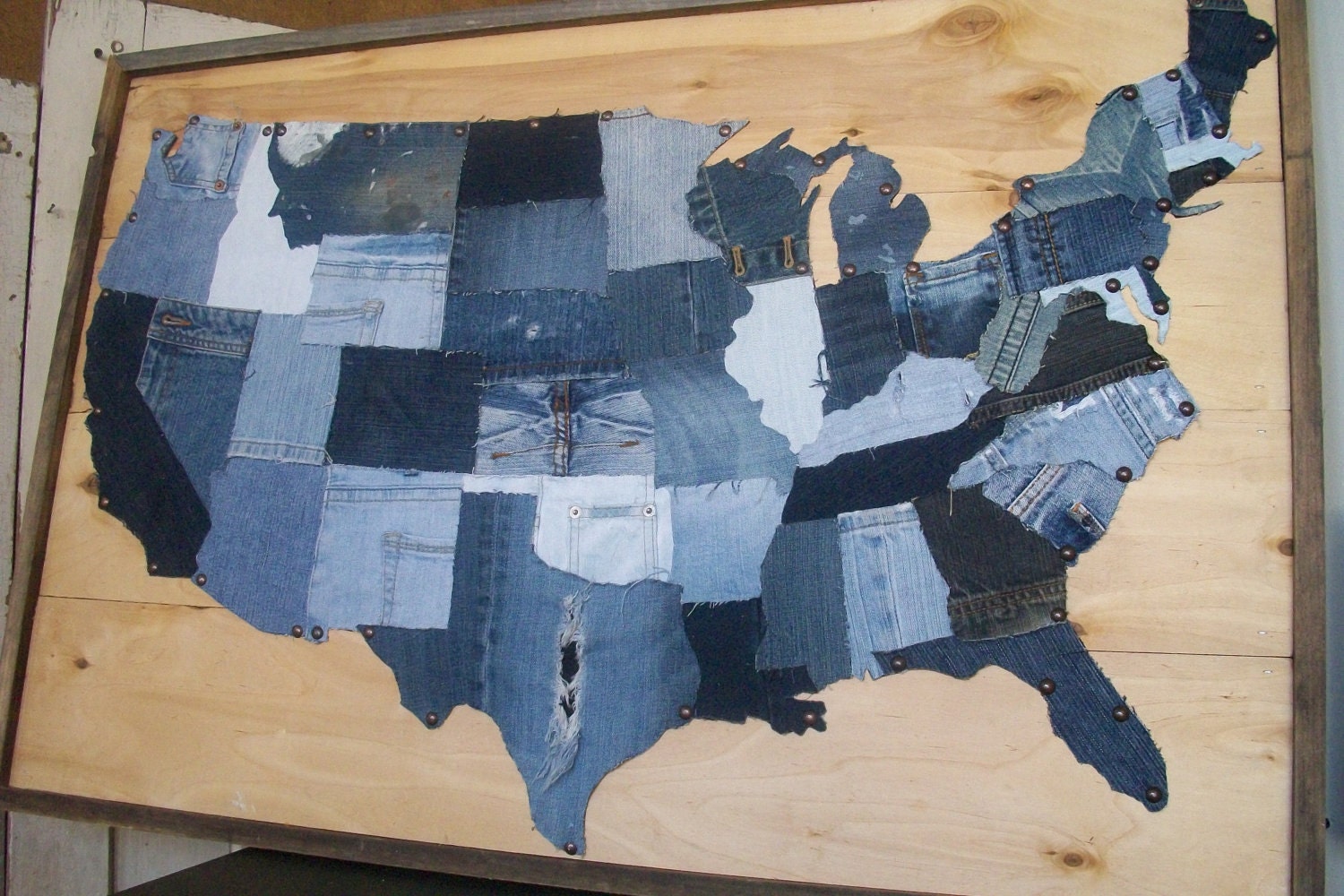 This Great Country - framed upcycled denim U.S. map