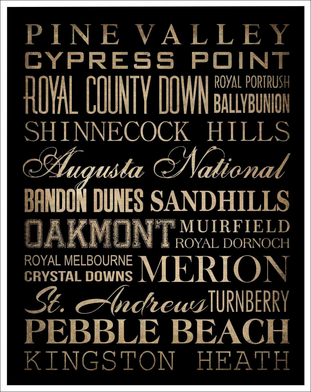 Fathers Day Typography Print Subway Art Print, Golf Courses of the World 11 X 14 Art Poster