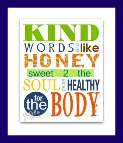 Christian Scripture Wall Art Inspirational Art Print Kind Words Green 5 X 7