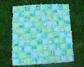 Flannel Rag Crib Quilts   Blue and Green with Giraffes and Frogs - Ready to Ship