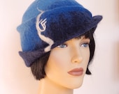 Retro hat blue felt cloche, 1920s inspired hat, art deco fashion, vintage inspired, 20s accessory