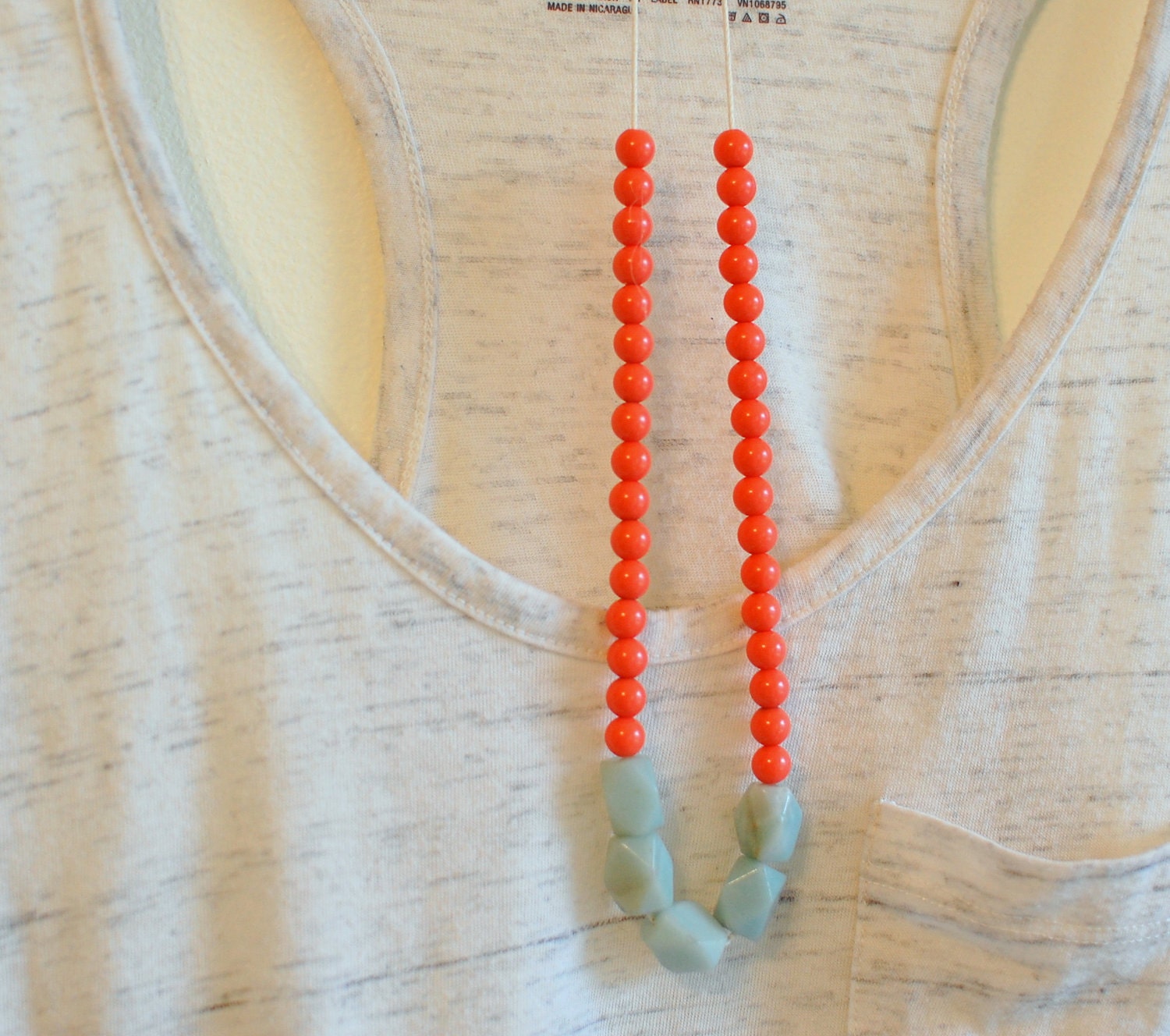 modern coral statement necklace - coral, light blue - made to order