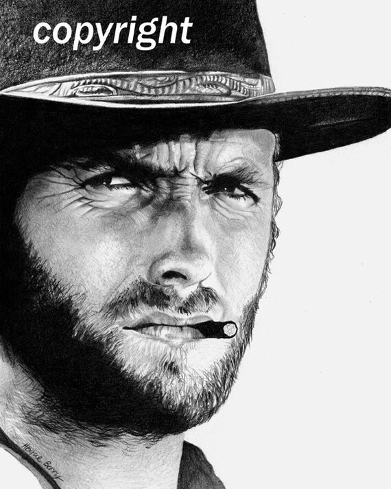 Clint Eastwood, Cowboy, Portrait, 8x10 Art Print by Wendy Hogue Berry