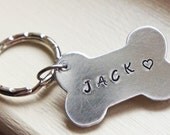 Pet Memorial Pet Lover's Key Chain Gift Dog Cat In Memory Of Hand Stamped Silver Dog Bone Keychain