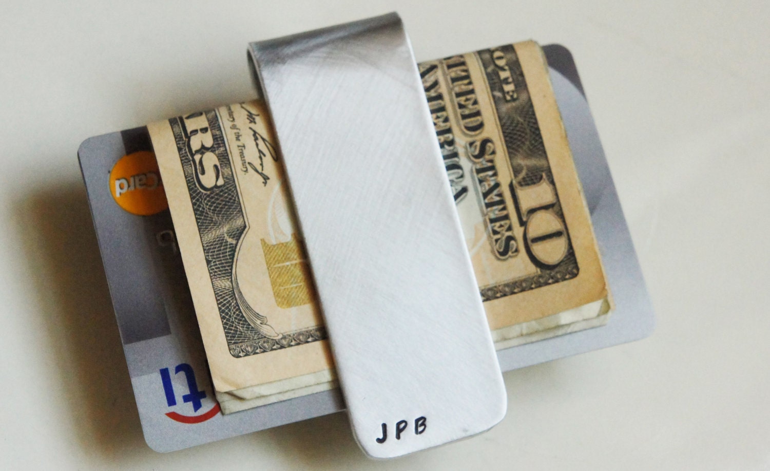 Custom Monogram Money Clip - Personalized Hand Stamped Aluminum Gift for Him - Groom Groomsman Best Man Fathers Day Gift