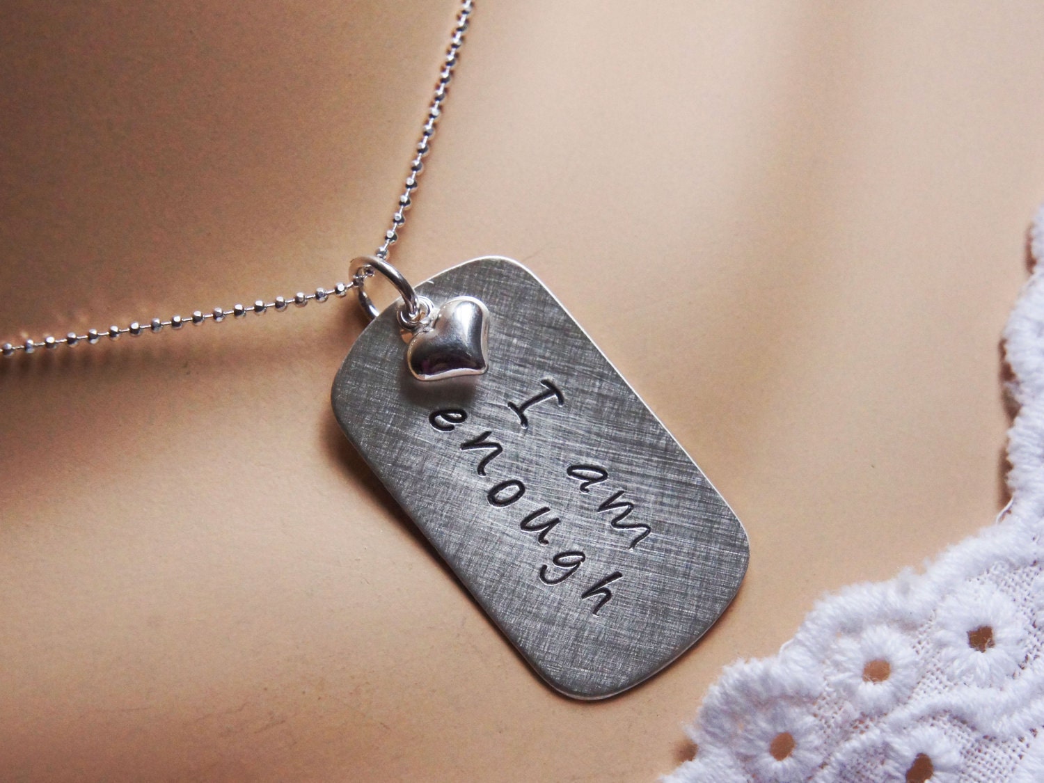 Inspirational Affirmation Necklace - I am Enough Sterling Silver Hand Stamped Necklace - Personalized Custom Jewelry - River Valley Designs