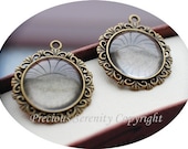 6pcs  Cabochon Base Setting sets with Matching glass cameos Round Antique Bronze Vintage Filigree Pendant 20mm code:B199