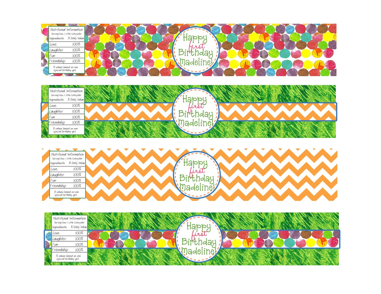 Very Hungry Caterpillar Water Bottle Labels- Printable