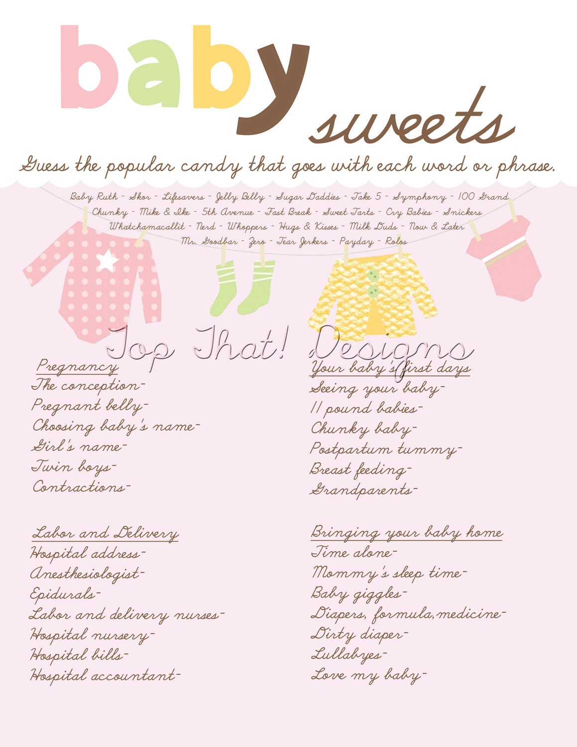 Baby Shower Game- Candy INSTANT DOWNLOAD