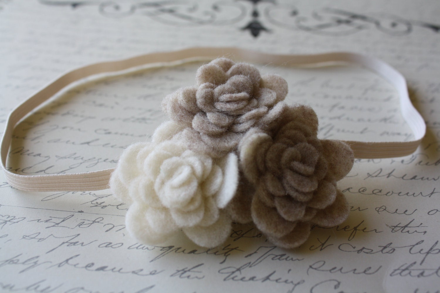 Baby Girls Ivory Felt Flower Headband  - Toddler, Infant, Adult Baby Girls Headbands